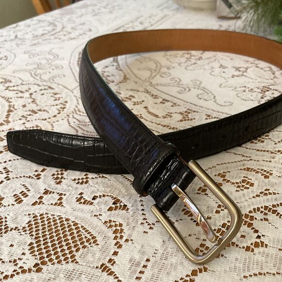 Tasso Elba Black Croc Embossed Italian Leather Bronze Color Buckle Men’s 36 - Picture 6 of 10